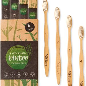 By Olive Premium Bamboo Toothbrushes 4 Pack Organic Wooden Toothbrush UK Design